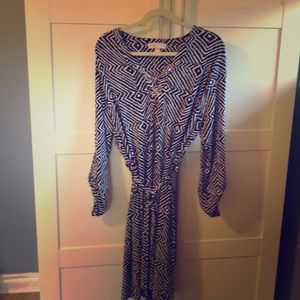 Michael Kors navy and white dress, silver accents.